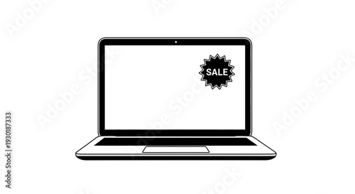 Laptop with SALE sticker on screen, symbolizing online shopping and discounts