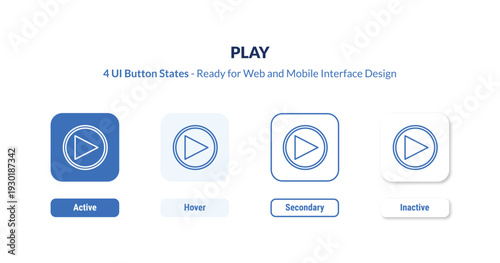 play 4-state UI button. Outline icon kit from user interface collection. Thin linear play, music, internet editable vector. Minimal play sign for web and mobile interface