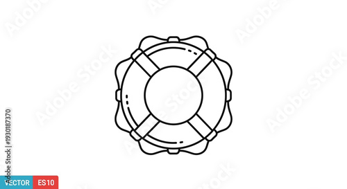 Lifebuoy icon, top view, simple outline, safety equipment for water rescue, emergency flotation device