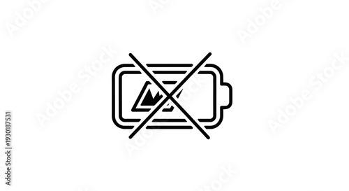 Low Battery Icon with Cross Symbol, Battery Power Symbol Crossed Out