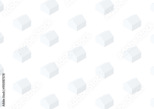 同じ形をしたグレーの家がずらりと並んでいる背景透過のアイソメトリックイラスト