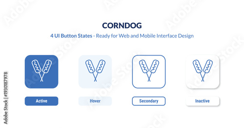 corndog 4-state UI button. Outline icon kit from united states of america collection. Thin linear corndog, food, snack editable vector. Minimal corndog sign for web and mobile interface