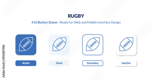 rugby 4-state UI button. Outline icon kit from united states of america collection. Thin linear rugby, football, baseball editable vector. Minimal rugby sign for web and mobile interface