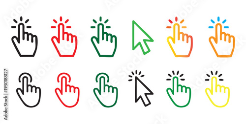 Collection of various click and touch screen hand pointer icons for user interface design