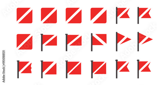 Collection of Red Flags on Poles.