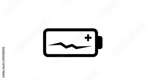 Low Battery Icon with Jagged Line and Plus Sign, Energy Crisis Concept