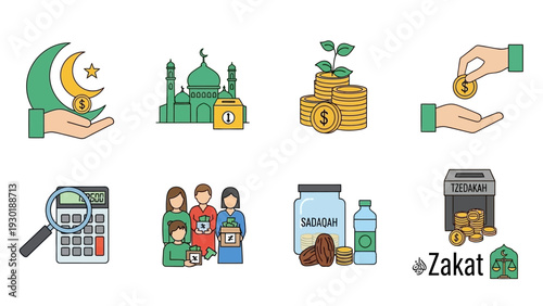 Islamic Charity and Finance Icons Collection
