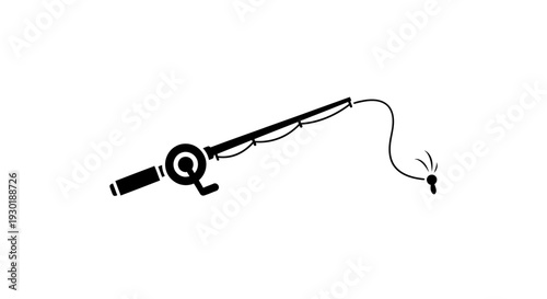 Minimalist Fishing Rod Icon with Fly Lure - Vector Graphic