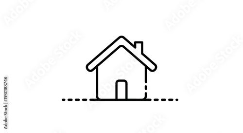 Minimalist House Icon Line Art: Simple Home Symbol on White Background