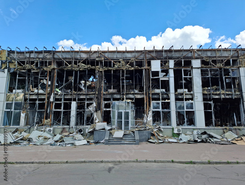 The building after the fire. The office building burned down