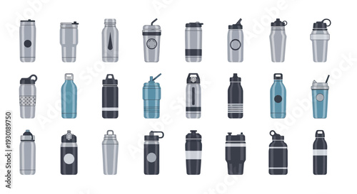 Collection of Various Water Bottles.