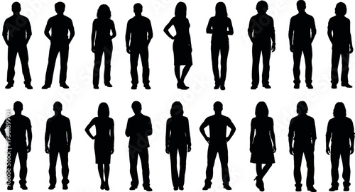 Set of Diverse People Silhouettes Standing in Different Poses Professional Group of Men and Women Vector Illustration for Business Community