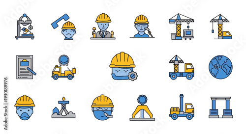 Construction Icons Set with Hard Hats.
