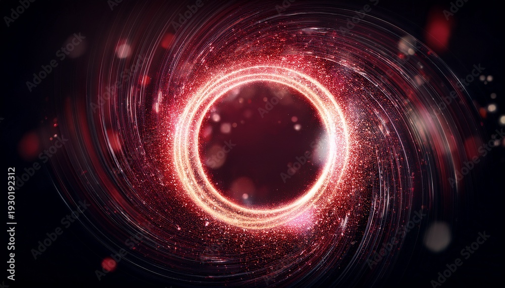 Obraz premium Abstract Glowing Ring Of Red And White Particles With Light Streaks On Dark Background