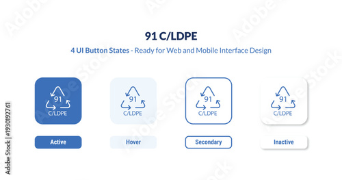 91 c/ldpe 4-state UI button. Outline icon kit from user interface collection. Thin linear 91 c/ldpe, 91, reuse editable vector. Minimal 91 c/ldpe sign for web and mobile interface