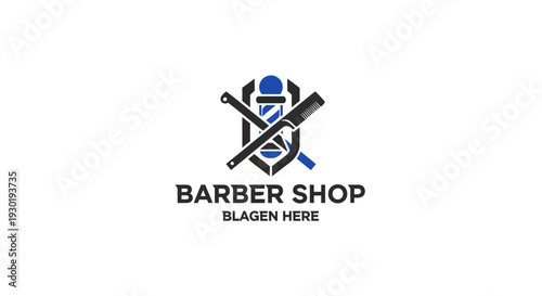 Barber Shop Logo with Classic Pole and Crossed Razors.