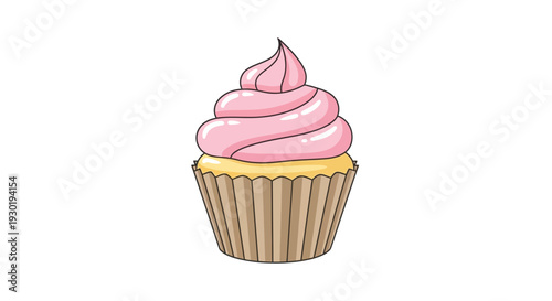 Delicious Pink Frosted Cupcake with Yellow Cake in Brown Wrapper