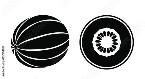 Watermelon depictions in black and white showcasing form and interior silhouette