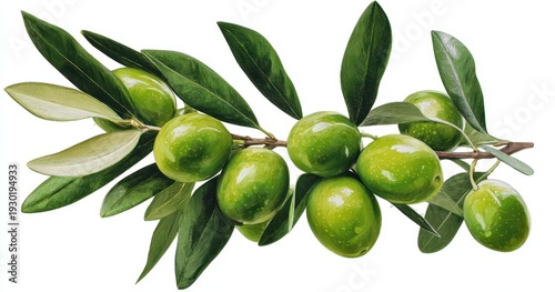 Wallpaper Mural The Olive Branch of Fresh Green Olives with Glossy Leaves on White Background Torontodigital.ca