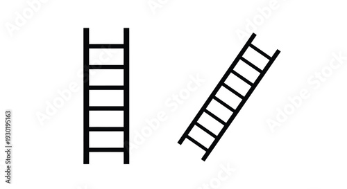 Two ladders depicted in a minimalist black and white silhouette