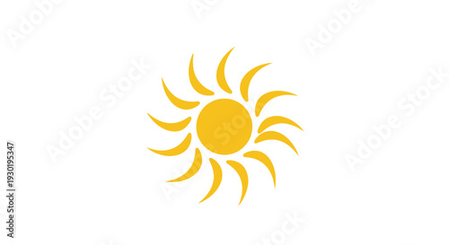 Abstract Yellow Sun Icon with Swirling Rays on White Background