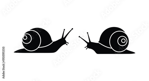 Two black snails crawling a minimalist graphic design silhouette