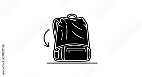 Backpack icon with arrow indicating rotation or placement on surface