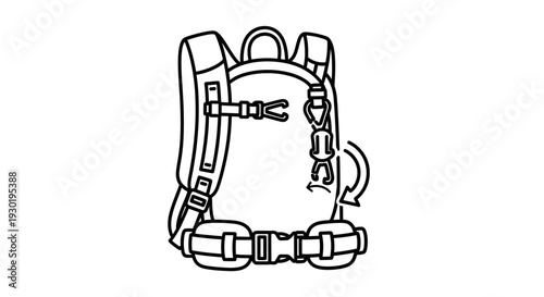 Backpack straps and buckle system, adjustable hiking gear, outdoor equipment detail