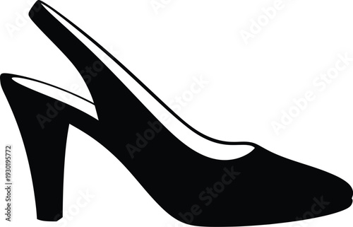 Black silhouette of a classic women's slingback high heel shoe isolated on white background