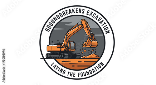 Groundbreakers Excavation Logo with Heavy Equipment and Slogan.