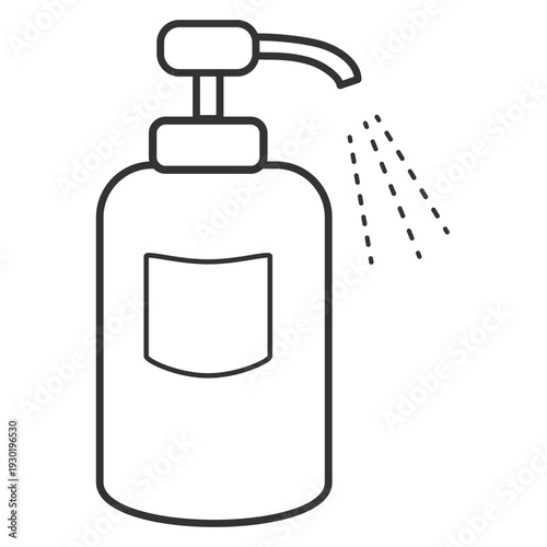 アルコールが吹き出しているシンプルなアルコール消毒スプレーボトルのイラスト