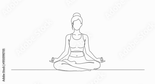 Woman meditating in lotus pose, yoga, mindfulness, healthy lifestyle, line art