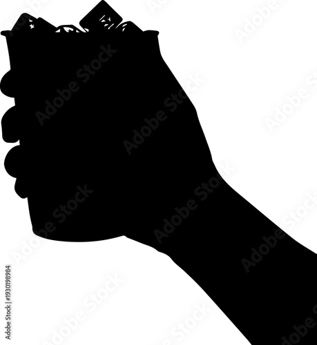 Black Silhouette of Hand Holding Crumpled Object Vector Illustration