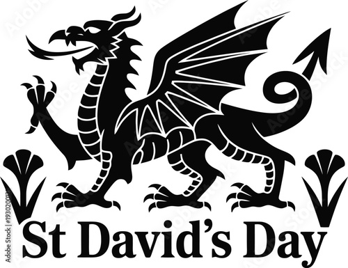 St David's Day dragon symbol, Welsh flag icon, black