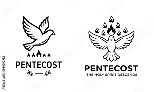 A Professional Religious Pentecost Symbol, Showcasing Holy Spirit Christianity and Digital Spirituality Flame Dove Fire Church Faith Gospel Biblical Whitsun.