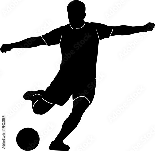 Silhouette of a soccer player making a precise side-foot pass with the football