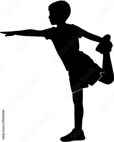 Silhouette of a male athlete performing a quadriceps leg stretch before a workout