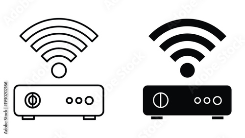 Wi-Fi router icon set, white and black, wireless internet connectivity symbols