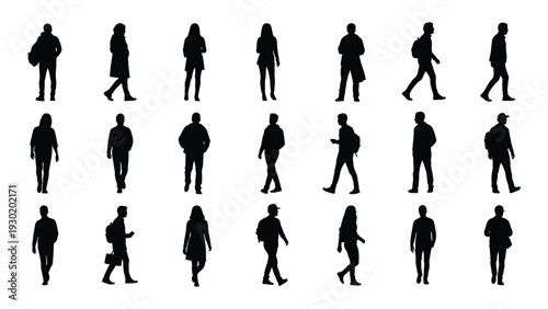 A group of people walking in different directions isolated on white background, Vector