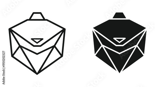 Black and white outline of a lunchbox on a white background