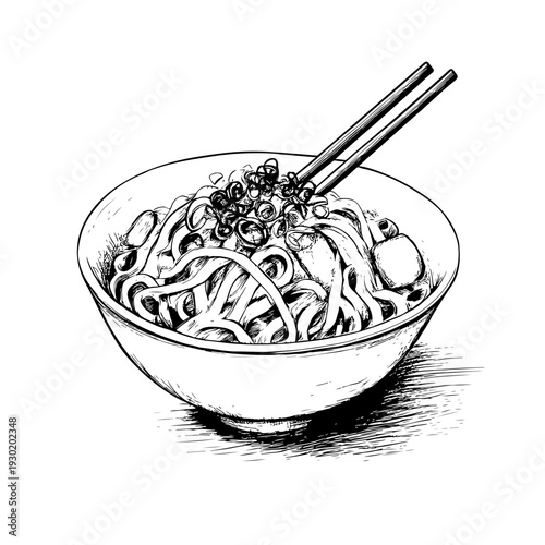 Chinese noodle illustration, delicious food on adobe stock, perfect for culinary art and restaurant branding