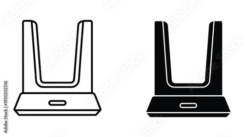 Two metal bracket icons in black and white