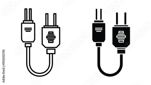 Electrical plug and socket outline icons set