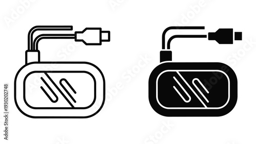 Black and white illustration of portable power bank charging