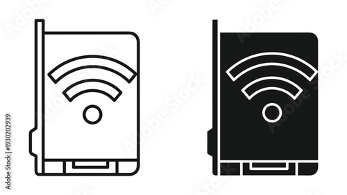 Wi-Fi router icon set, black and white, simple design