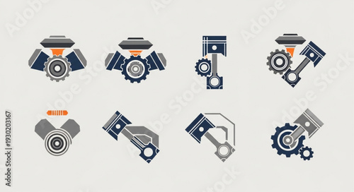 Set of engine parts and components icons.