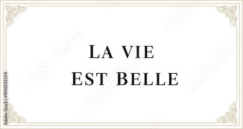 A beautiful French phrase La Vie Est Belle written in elegant black text on a white background