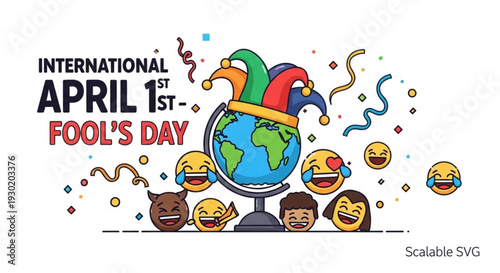 International april 1st fool's day celebration with globe and laughing emojis