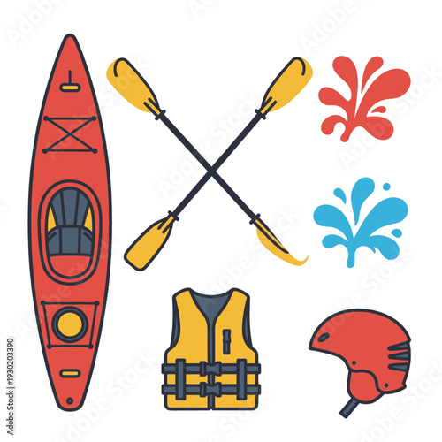 Kayaking Equipment Life Jacket Paddle Helmet.