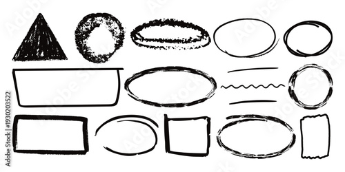 Crayon chalk pastel stroke rectangles square circle oval ellipse collection. Retro vintage vector borders templates. Colorful Hand Drawn Brush Texture Dialogue Text Frames.